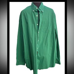 LL BEAN sXL men’s shirt-LOOKS NEW-non iron-Kelly green window pane check💯cotton